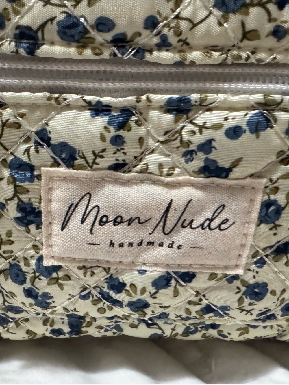 Moon Nude Handmade Quilted Cosmetic Bag in Cream with Blue Floral
